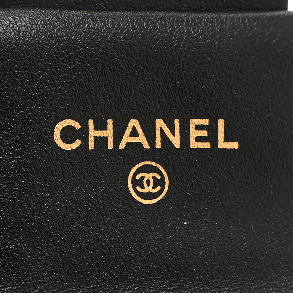 Chanel Calfskin Quilted Lady Handle Flap Card Holder With Chain Black