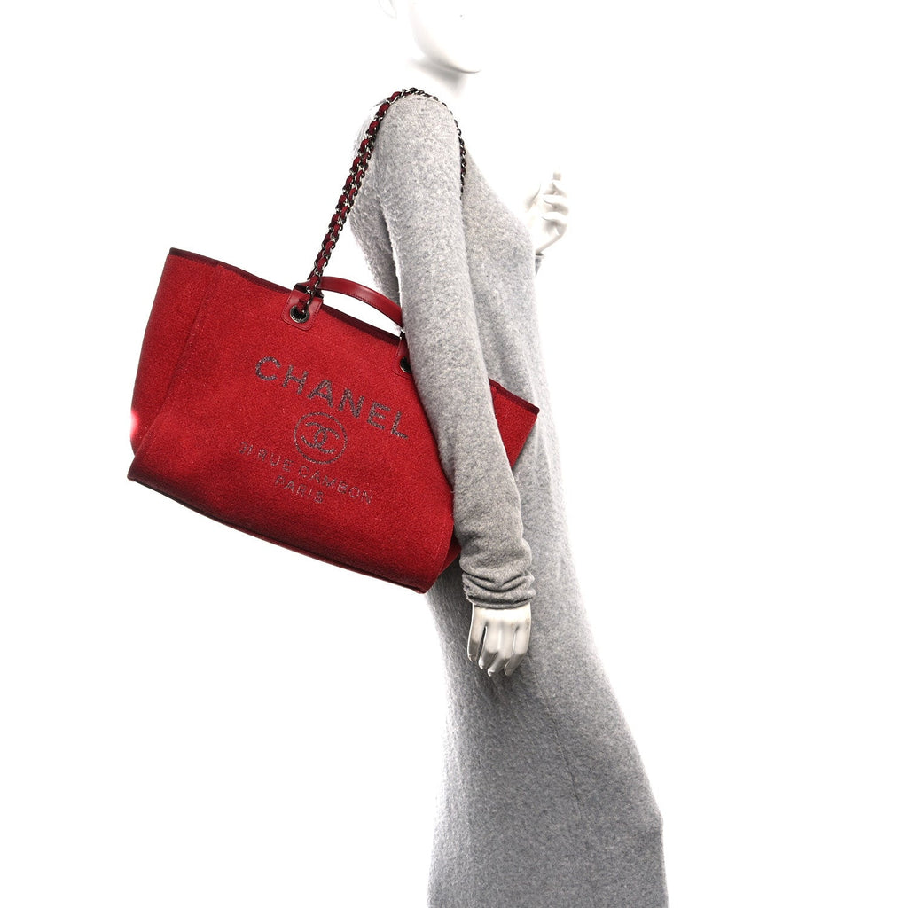 Chanel Lurex Boucle Medium Deauville Tote Red