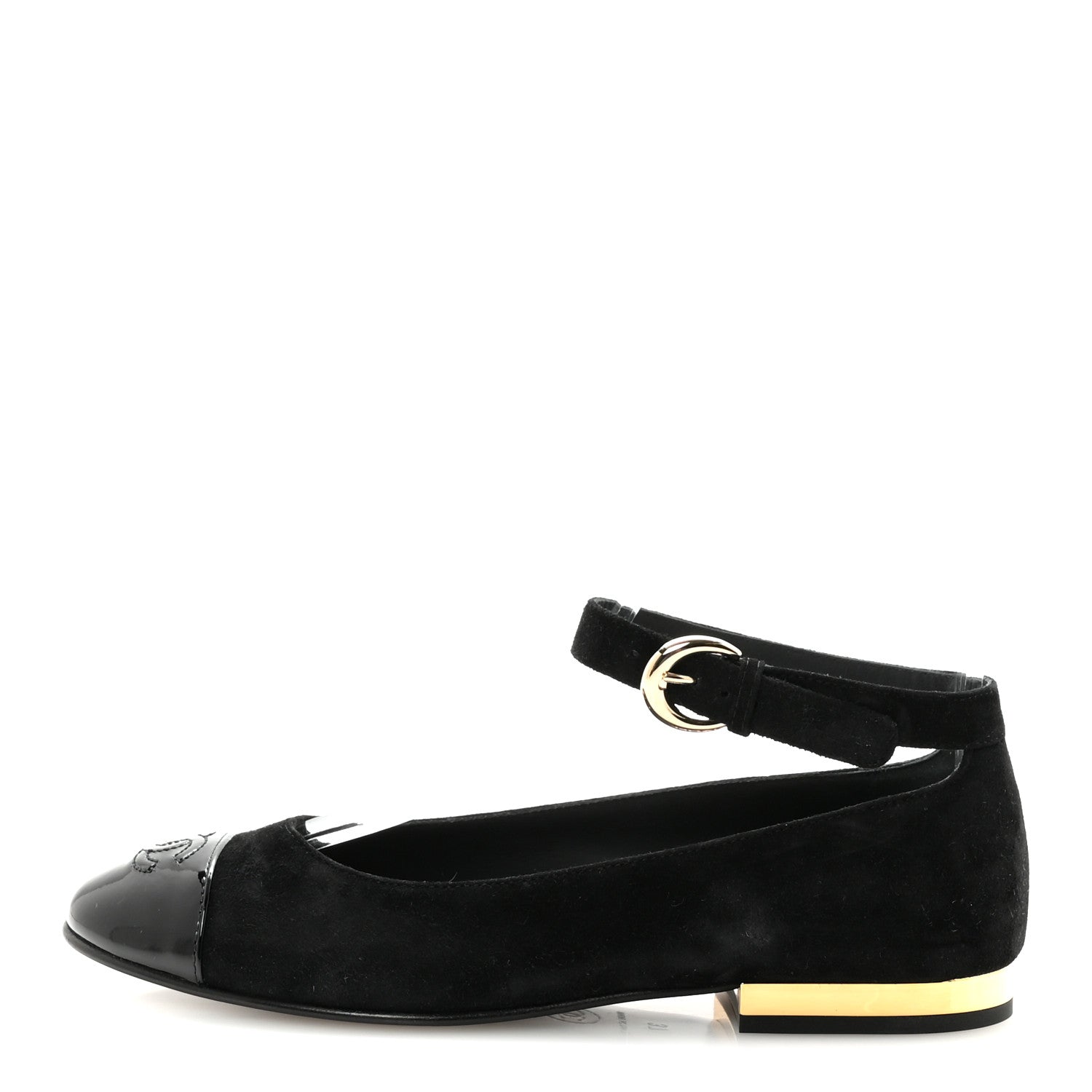 Chanel Suede Patent Cap Toe CC Mary Jane Flats 37 Black
