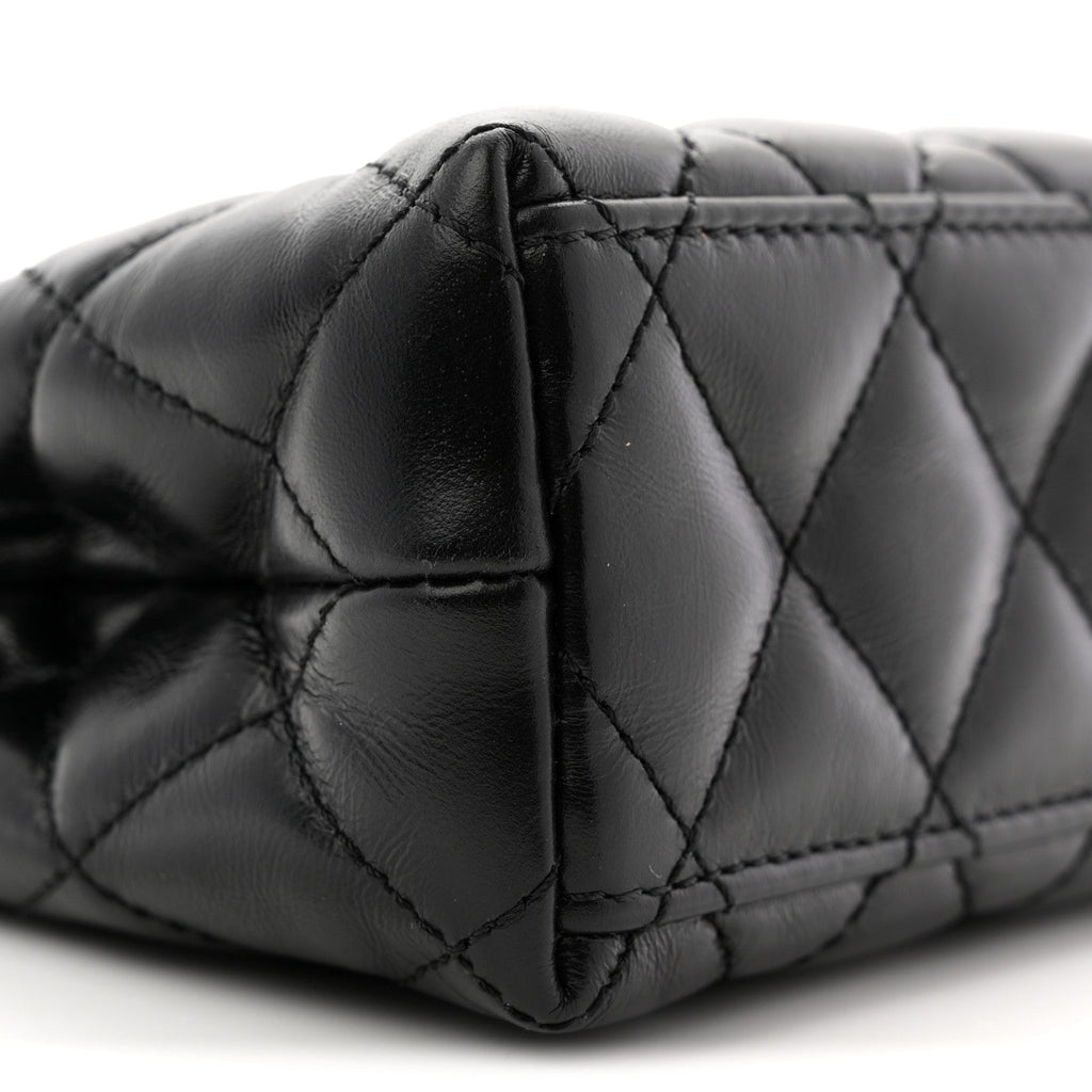 Chanel Shiny Aged Calfskin Quilted Nano Kelly Shopper Black