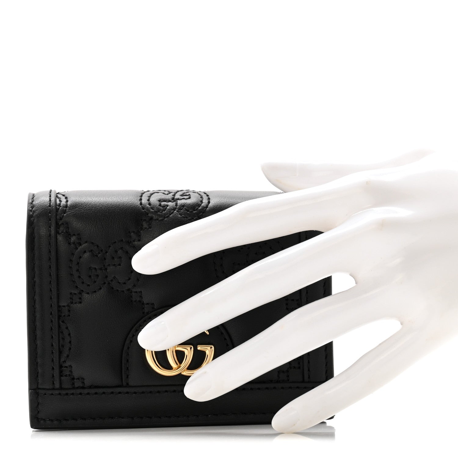 Gucci Calfskin GG Matelasse Card Case Wallet Black