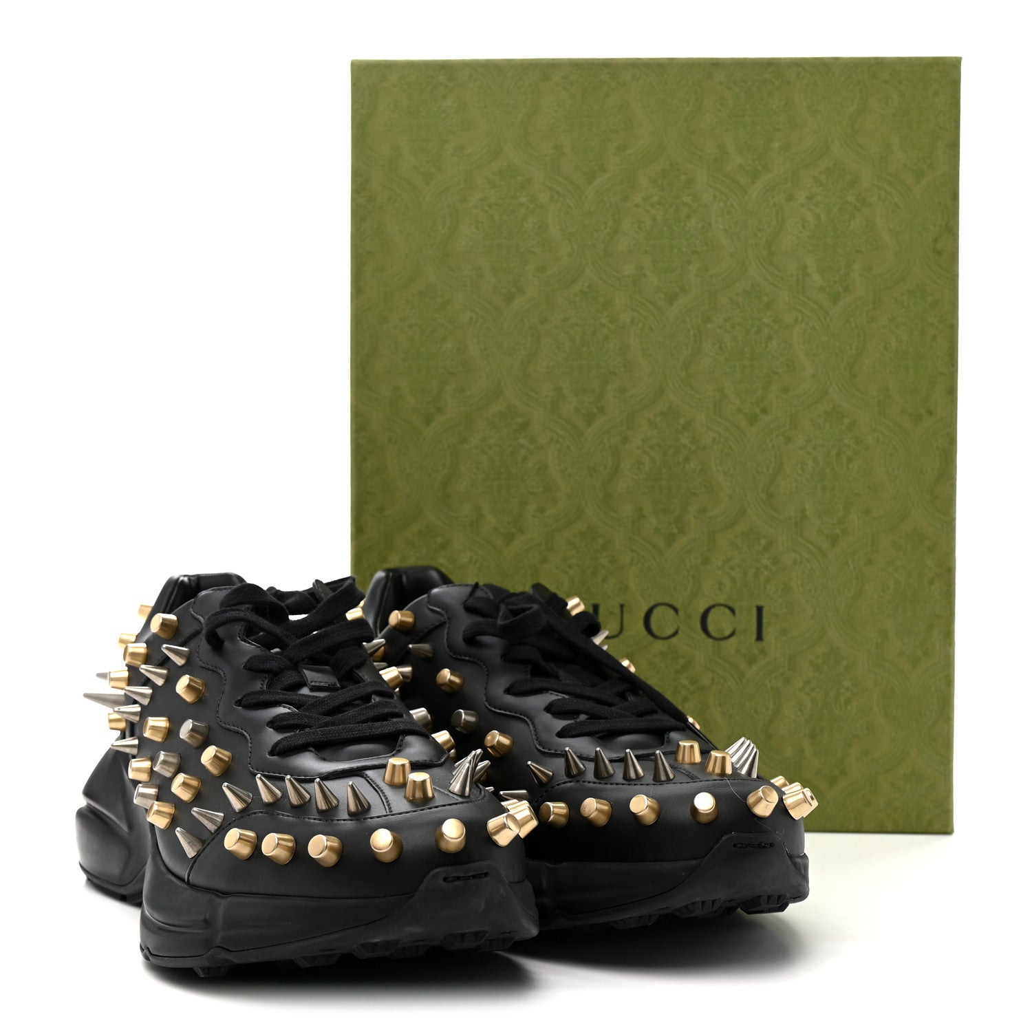 Gucci Demetra Spike Studded Mens Rhyton Sneakers 10 Black