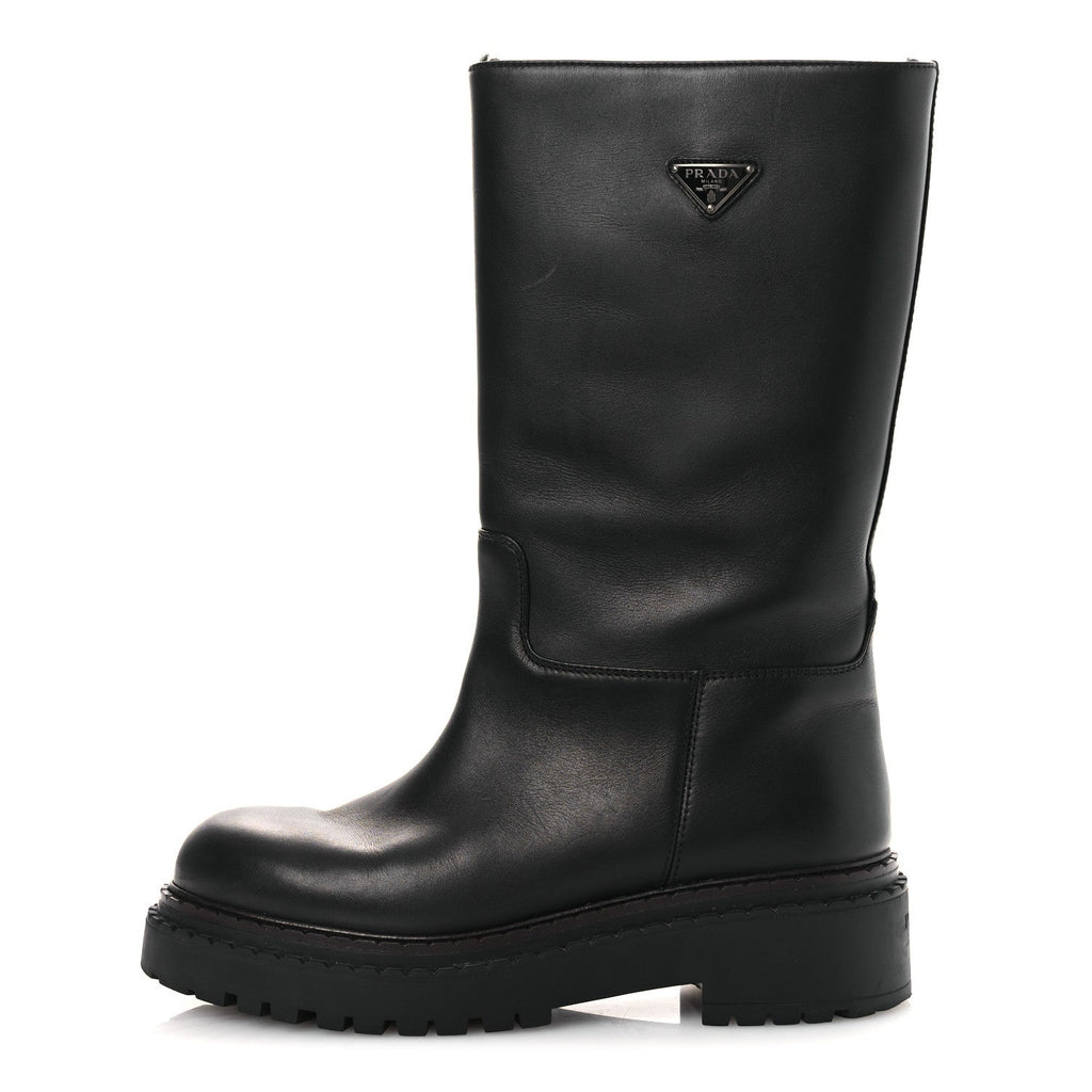 Prada Vitello Shearling Winter 2 Boots 39.5 Black