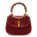 Gucci Moire Fabric Calfskin Rhinestone Monogram Monochrome Lizard Embossed Mini Bamboo 1947 Top Handle Chain Bag Red