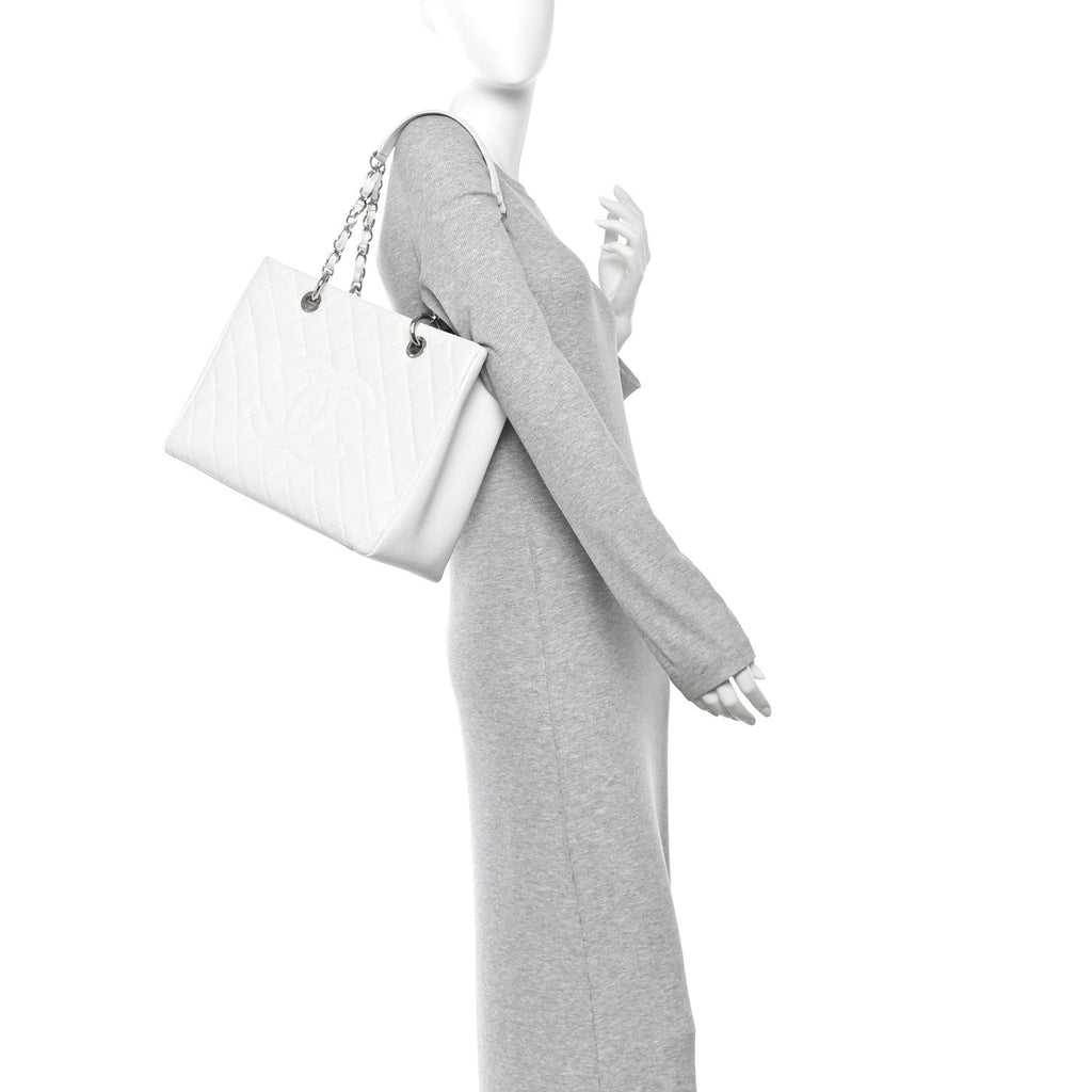 Chanel Caviar Quilted Grand Shopping Tote GST White