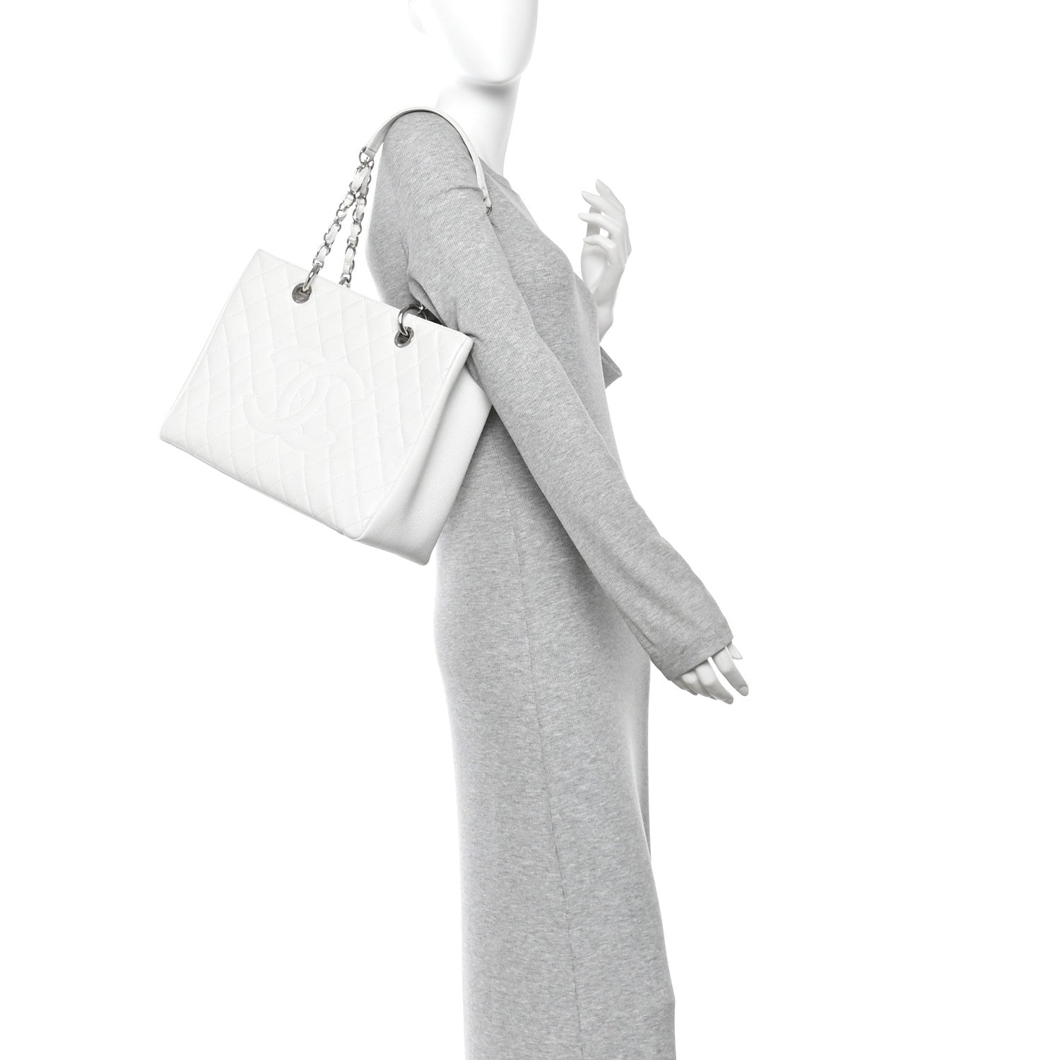 Chanel Caviar Quilted Grand Shopping Tote GST White
