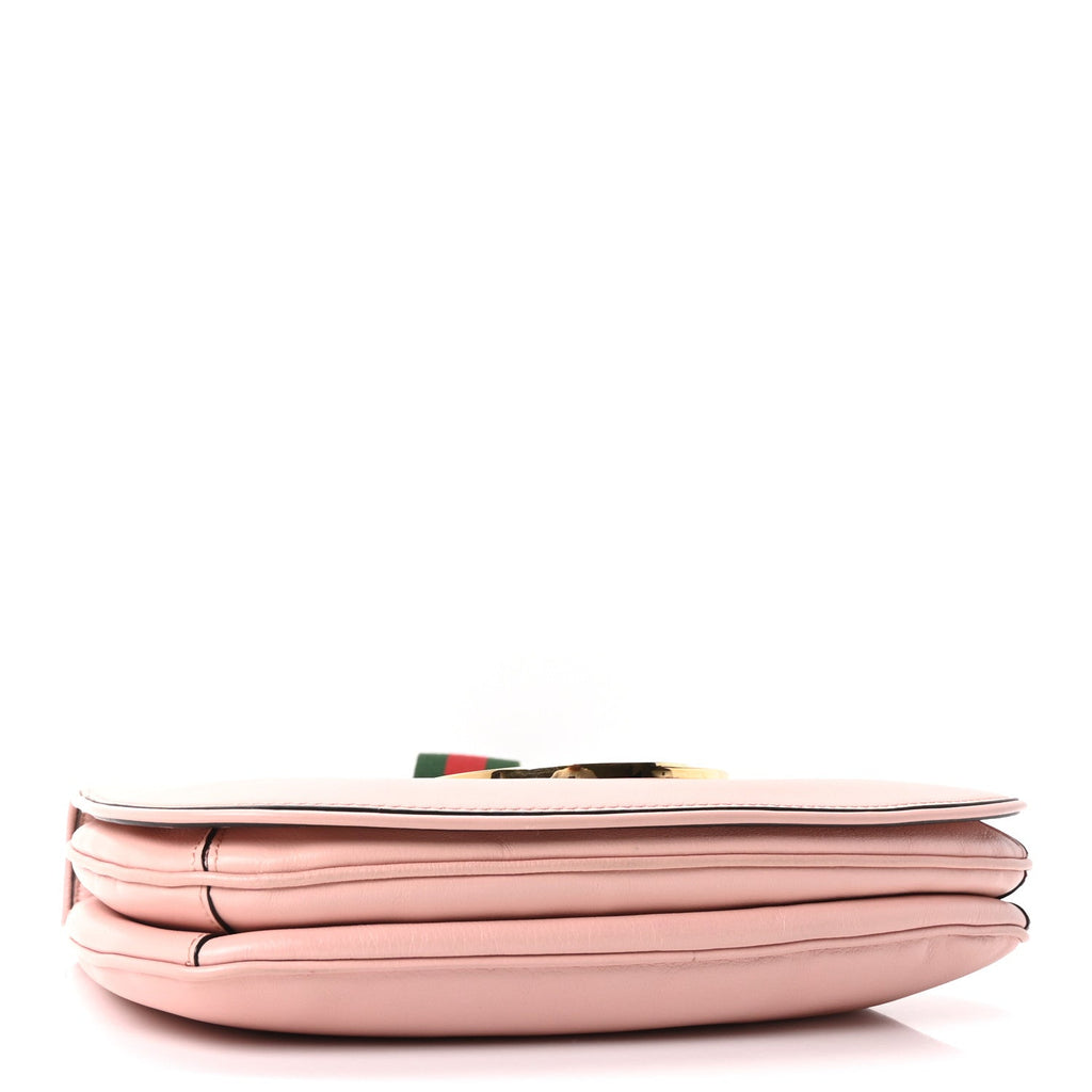 Gucci Roxy Calfskin Web Medium Blondie Top Handle Shoulder Flap Bag Powder Pink