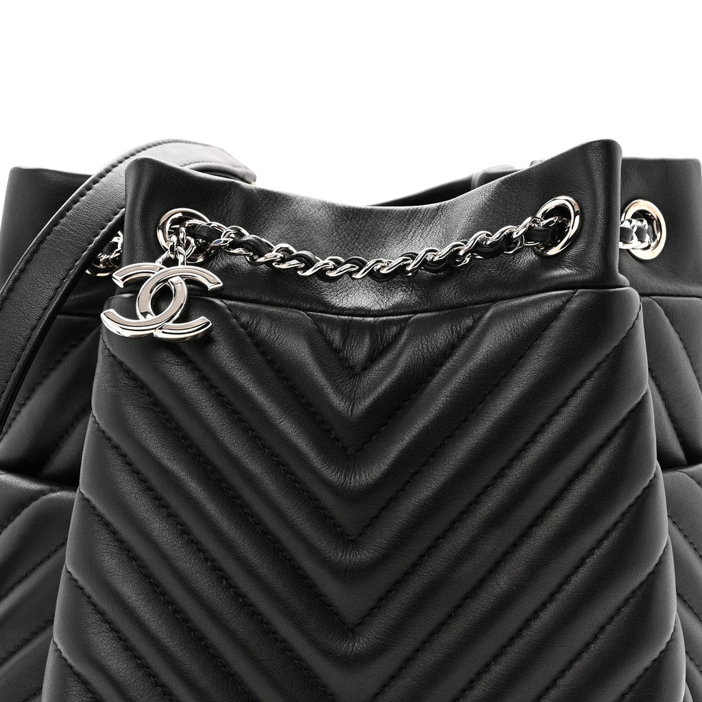 Chanel Lambskin Chevron Small Urban Spirit Drawstring Bag Black