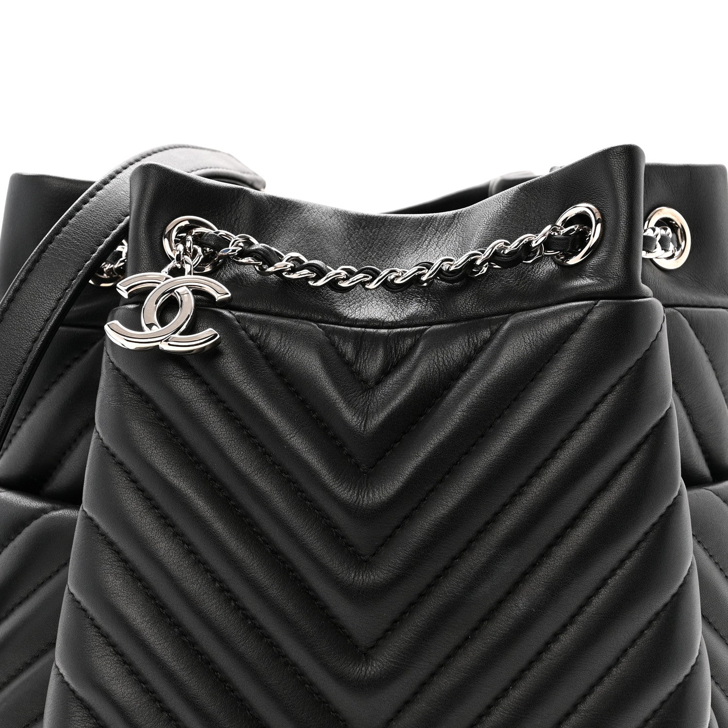 Chanel Lambskin Chevron Small Urban Spirit Drawstring Bag Black