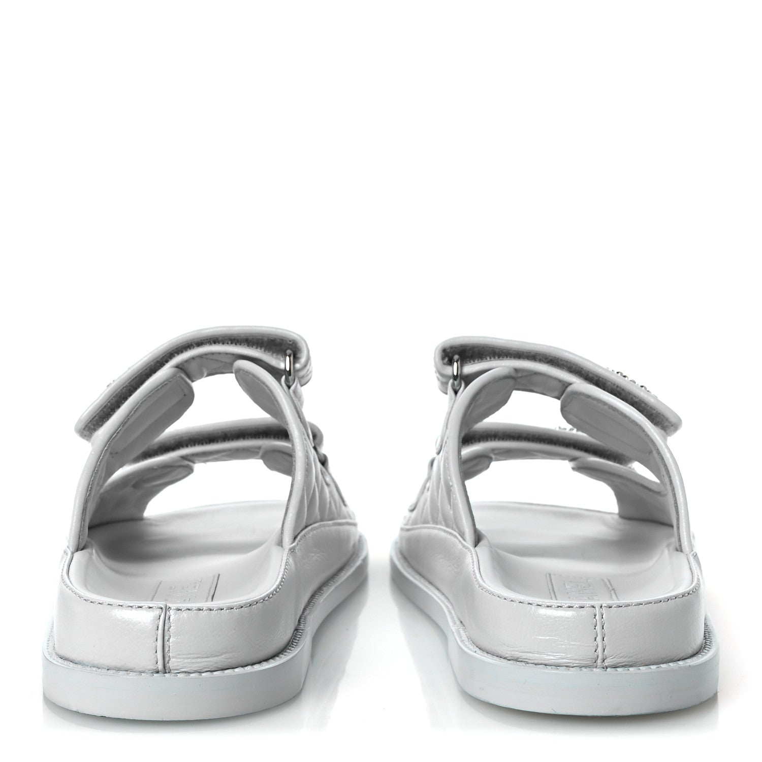 Laminated Lambskin Quilted Velcro Dad Chain CC Slide Sandals 37.5 Light Blue