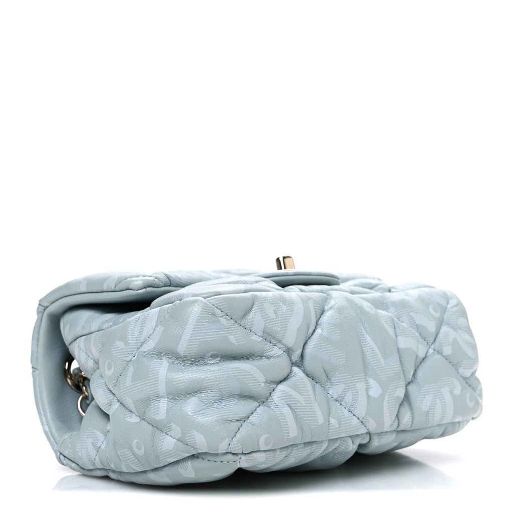 Chanel Lambskin Quilted Printed CC Mini Square Flap Light Blue