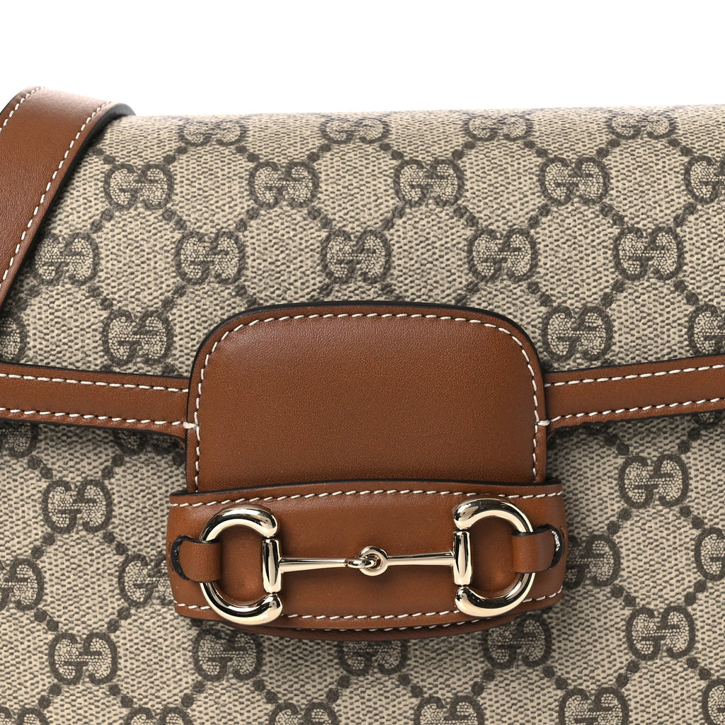 Gucci GG Supreme Monogram Duomo Lux Horsebit 1955 Soft Small Shoulder Bag Beige Ebony Sundial