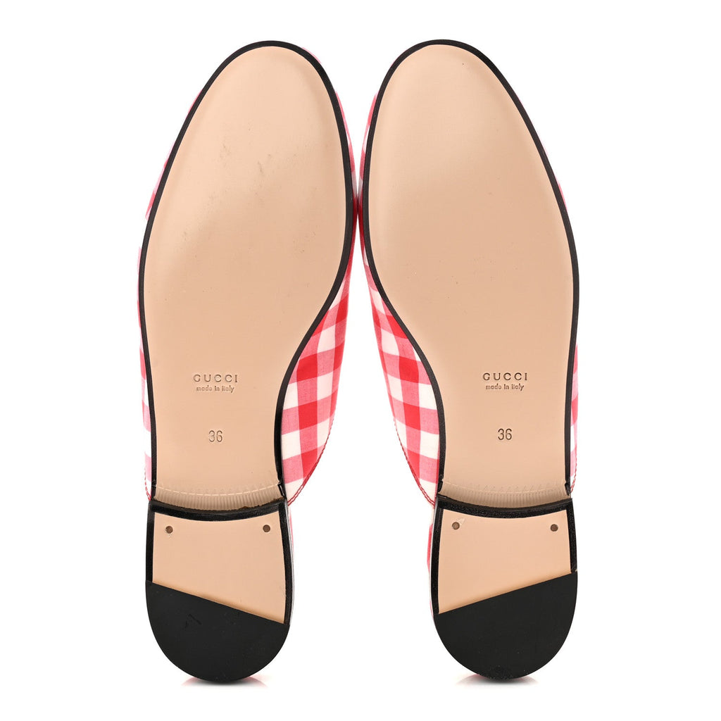 Gucci Cotton Gingham Womens Princetown Slippers 36 White Red