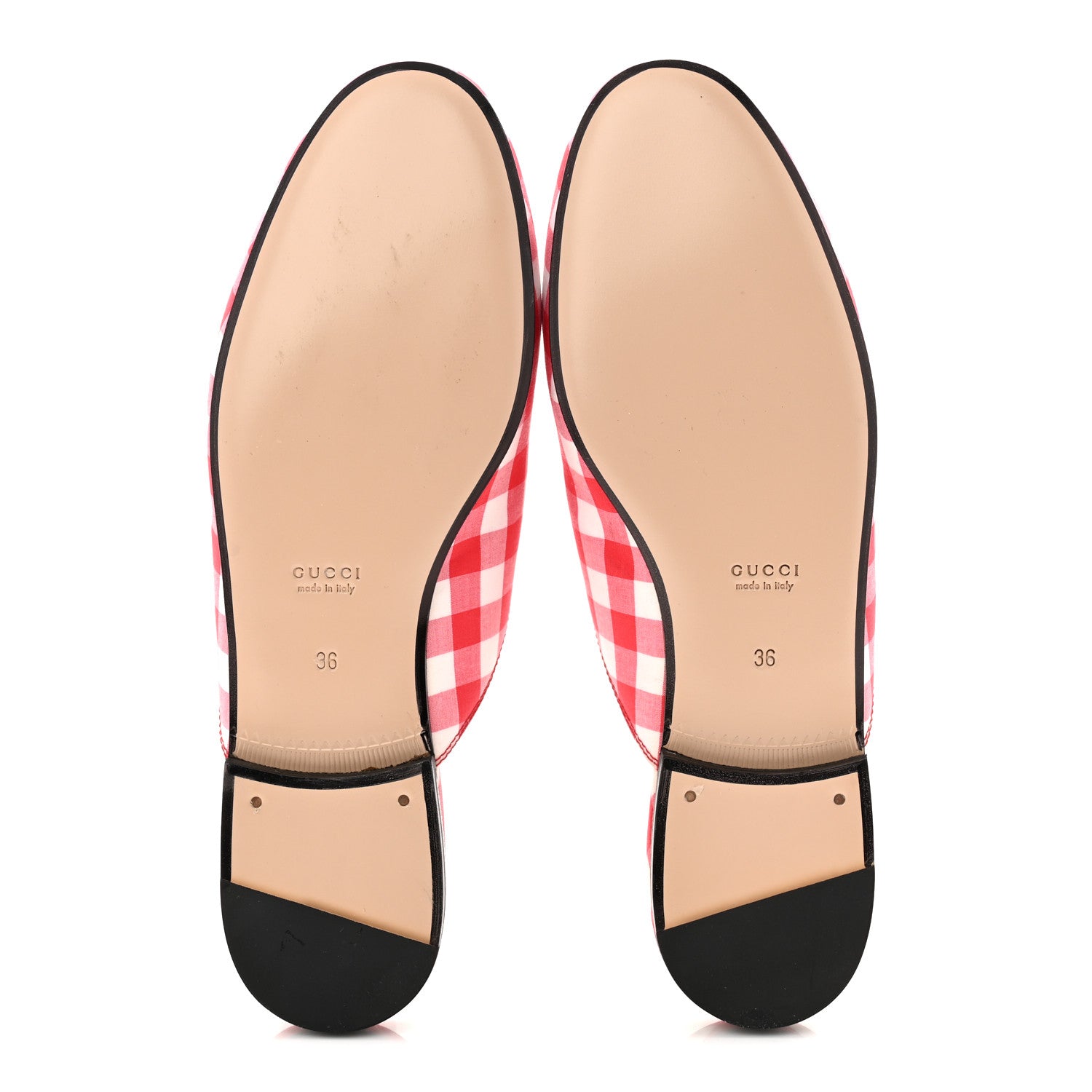 Gucci Cotton Gingham Womens Princetown Slippers 36 White Red