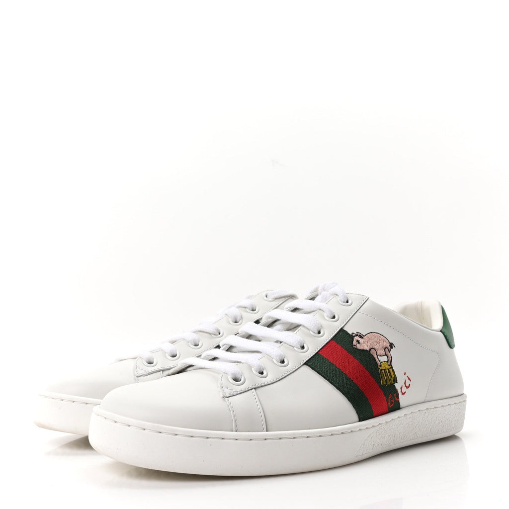 Gucci Calfskin Web Embroidered Womens Ace Sneakers 40 White