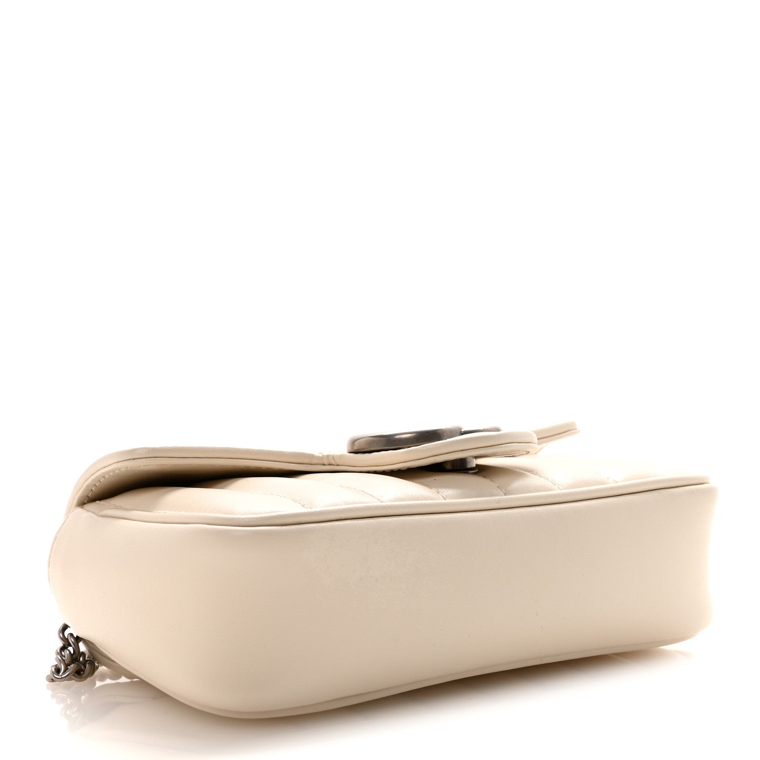 Gucci Calfskin Matelasse Aria Super Mini GG Marmont Shoulder Bag Mystic White