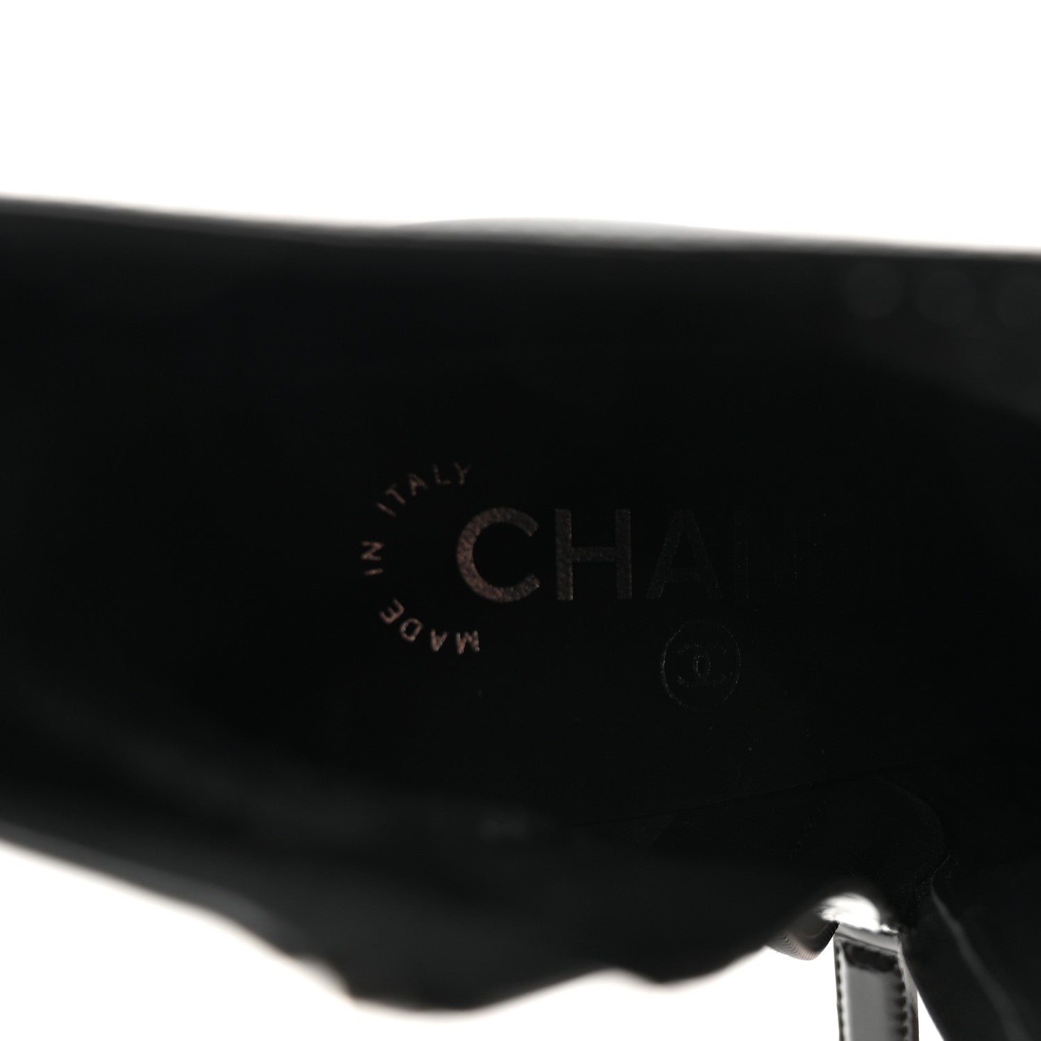 Chanel Shiny Calfskin Patent Cap Toe CC Short Boots 38.5 Black
