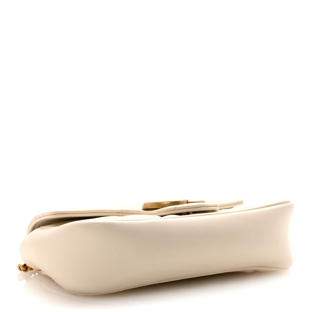 Gucci Calfskin Matelasse Super Mini GG Marmont Shoulder Bag White