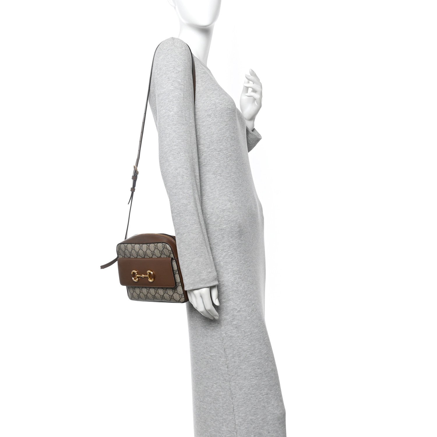 Gucci GG Supreme Monogram Small Horsebit 1955 Shoulder Bag Beige Brown Sugar