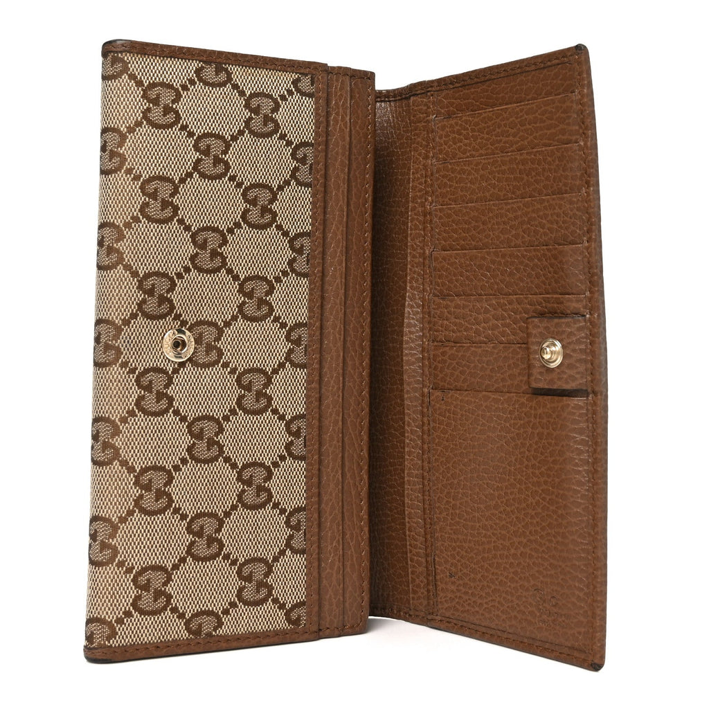 Gucci Monogram Dollar Calfskin Continental Flap Wallet Beige Ebony Tabacco
