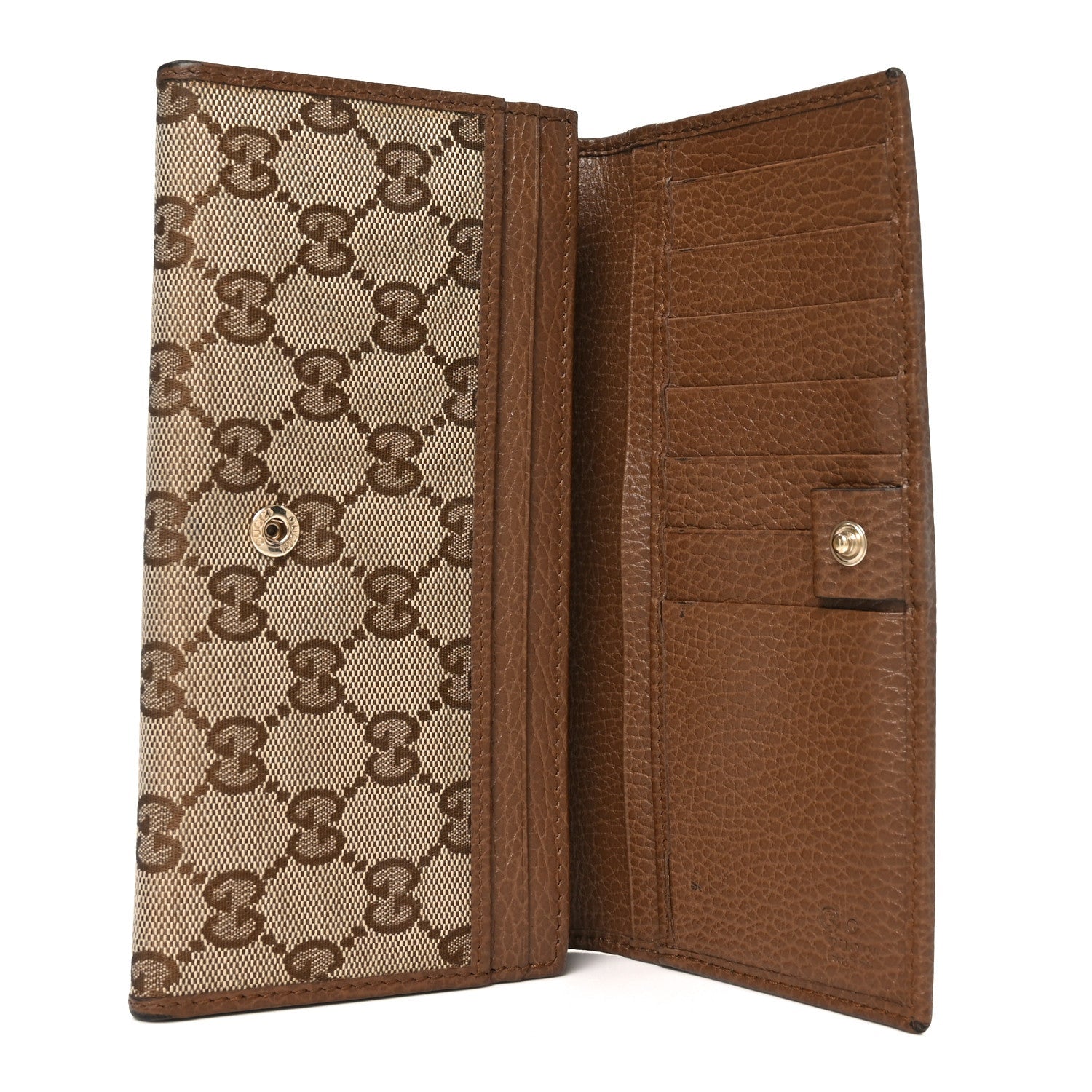 Gucci Monogram Dollar Calfskin Continental Flap Wallet Beige Ebony Tabacco