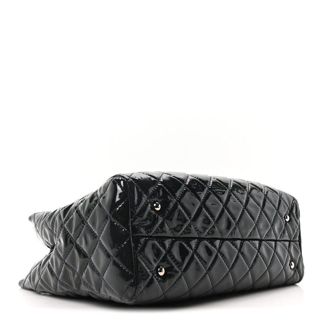 Chanel Patent Quilted Large Coco Shine Shopping Tote Navy