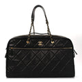 Chanel Shiny Grained Calfskin Quilted Large Travel Bowling Bag Black