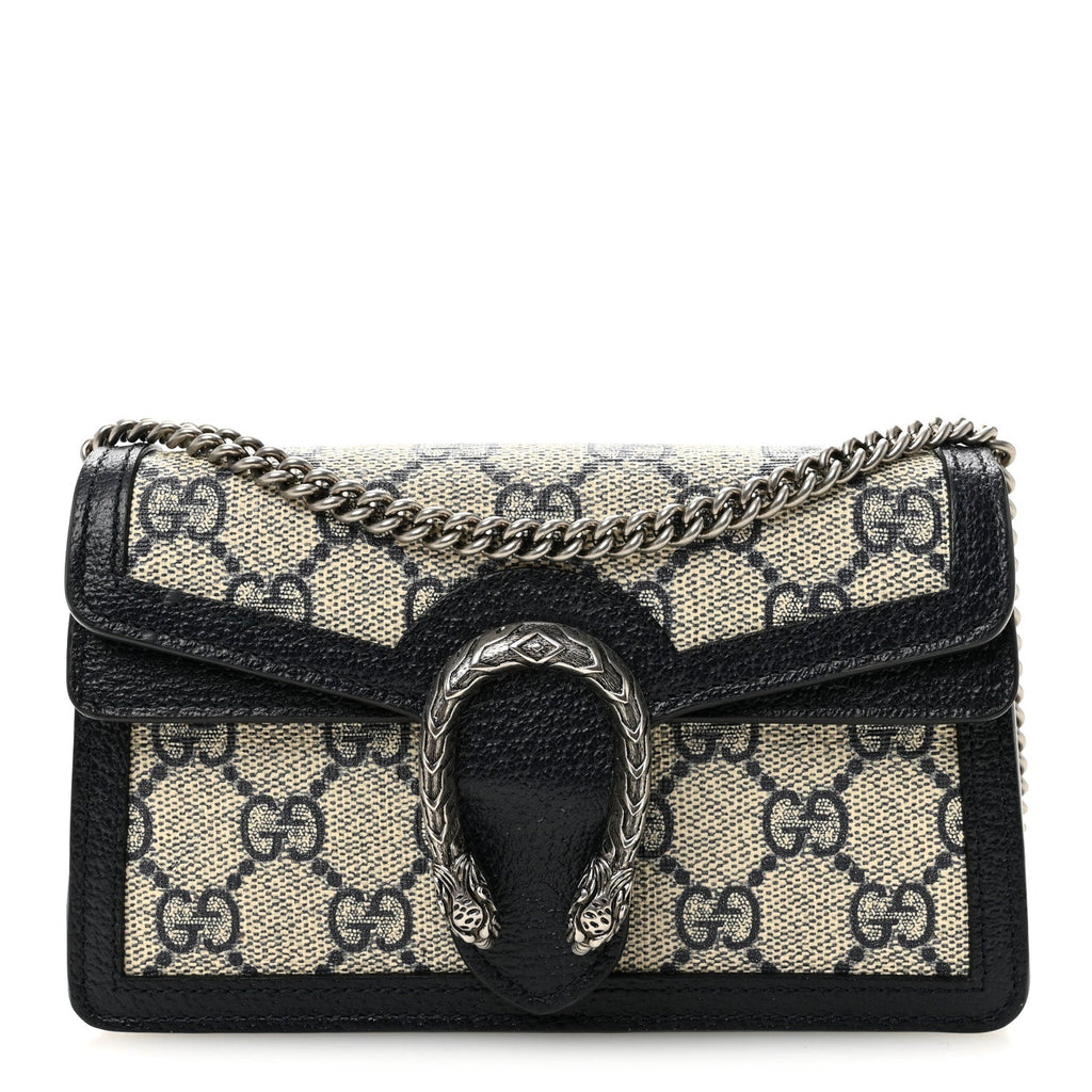 Gucci GG Supreme Monogram Textured Dollar Calfskin Super Mini Dionysus Shoulder Bag Beige Blue