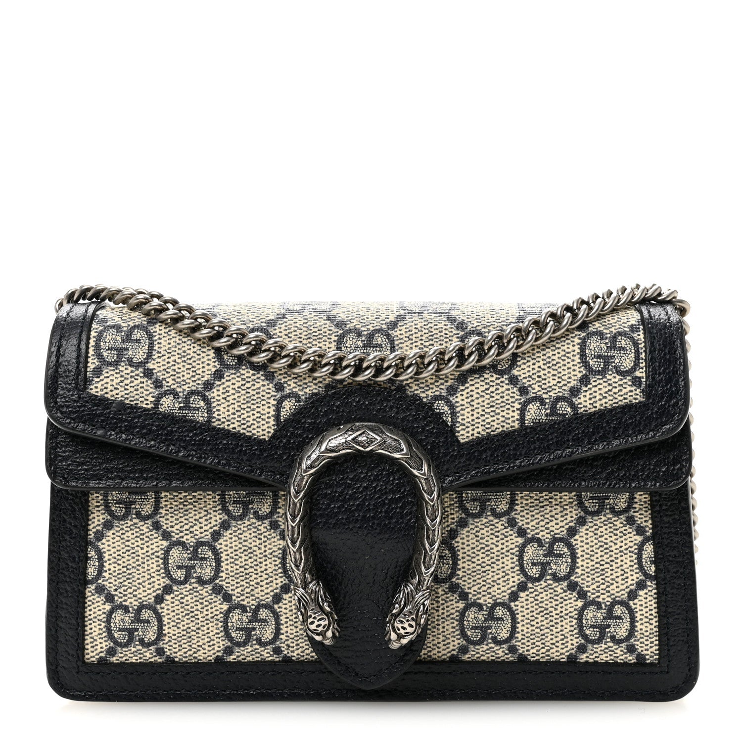 Gucci GG Supreme Monogram Textured Dollar Calfskin Super Mini Dionysus Shoulder Bag Beige Blue