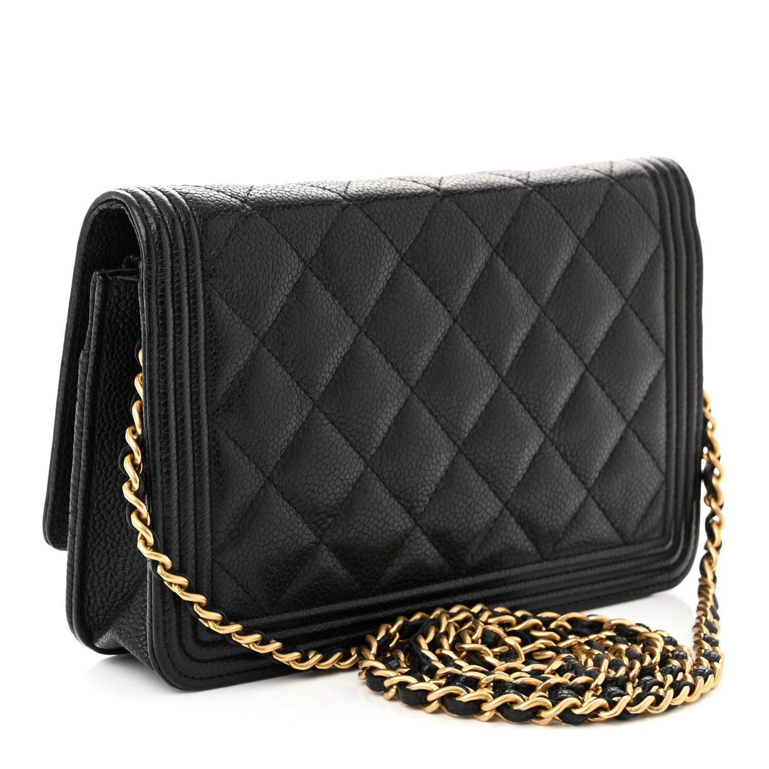 Chanel Caviar Quilted Boy Wallet On Chain WOC Black