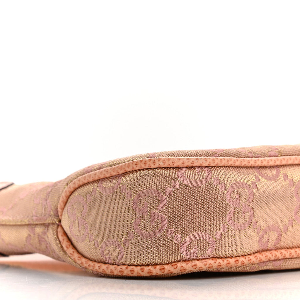 Gucci Metallic Monogram Lizard Jackie O Hobo Pink