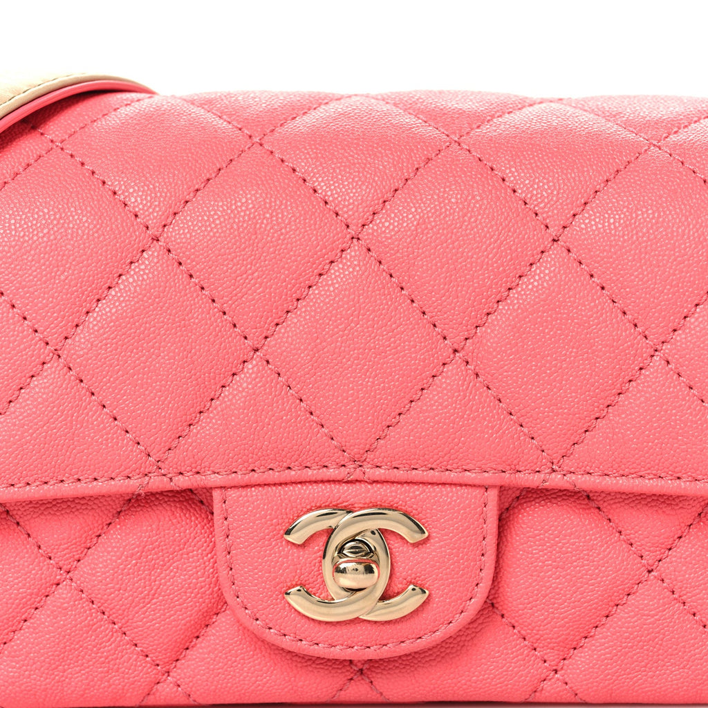 Chanel Iridescent Caviar Quilted Mini Flap With Thick Strap Pink Beige