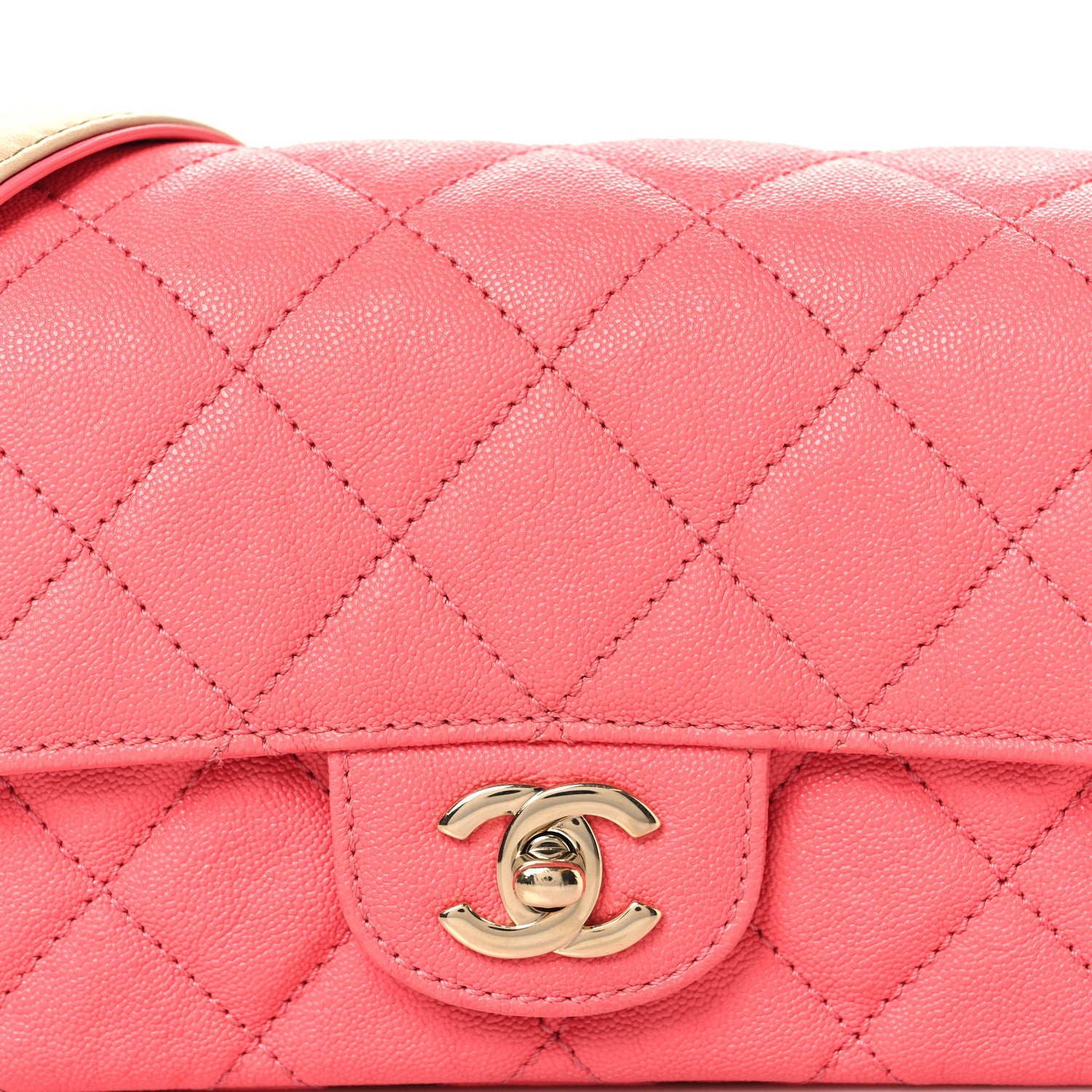 Chanel Iridescent Caviar Quilted Mini Flap With Thick Strap Pink Beige