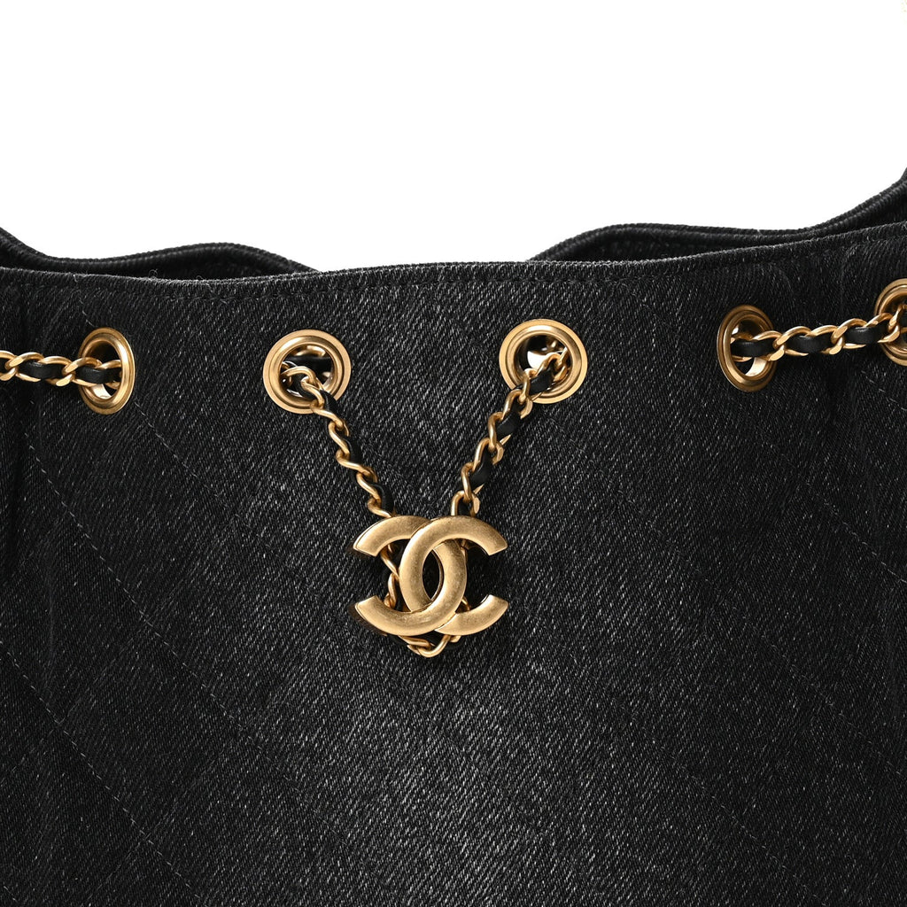 Chanel Washed Denim Quilted Mini Chanel 25 Handbag Black