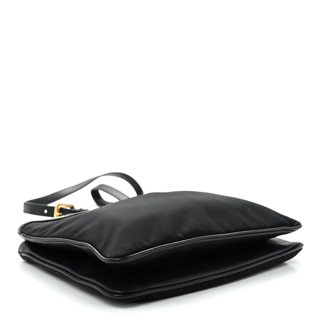 Prada Tessuto Nylon Soft Calf Double Zip Crossbody Bag Black
