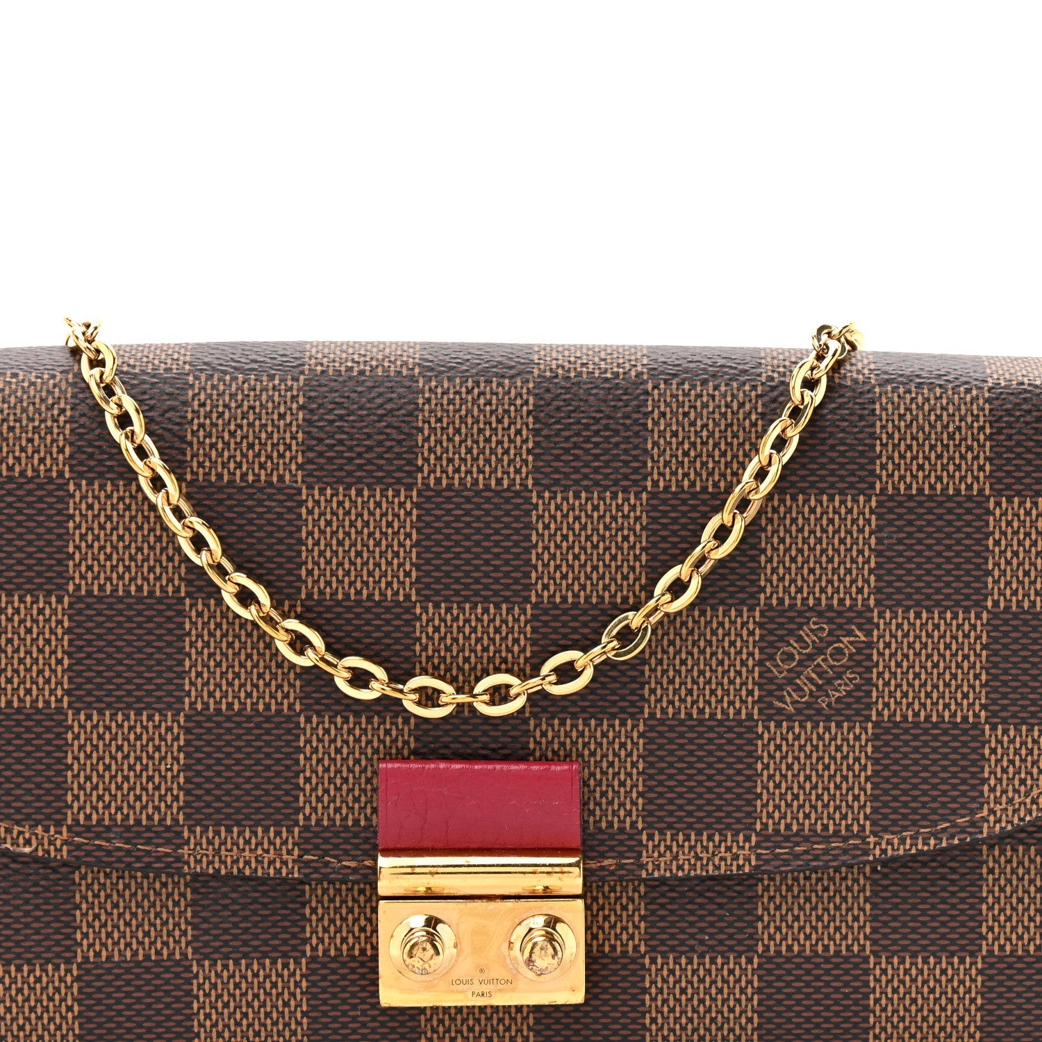 Louis Vuitton Damier Ebene Croisette Chain Wallet Scarlet