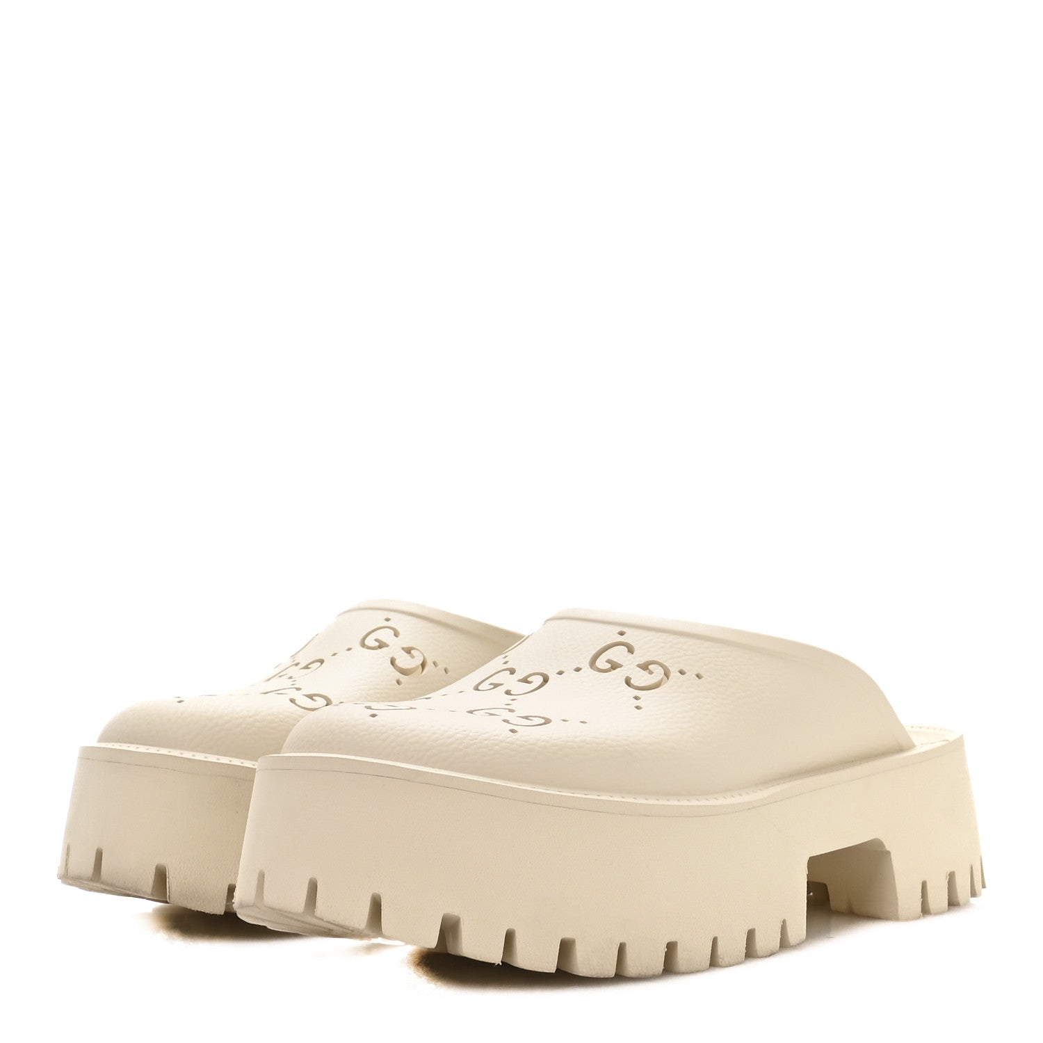 Gucci Rubber Monogram GG Go Through Platform Slide Clogs 41 Mystic White