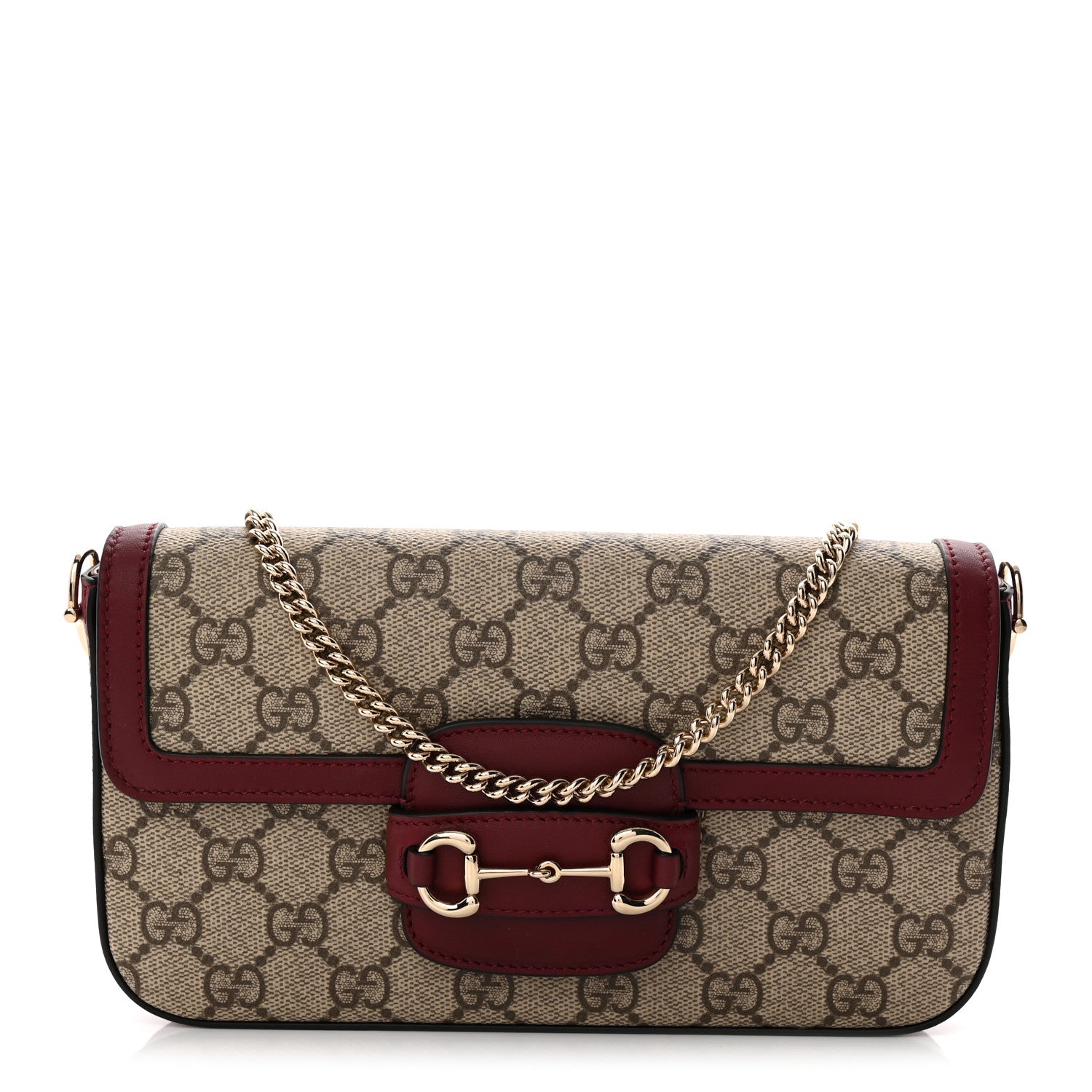 Gucci GG Supreme Monogram Azalea Calfskin Horsebit 1955 Mini Bag Beige Ebony Rosso Ancora