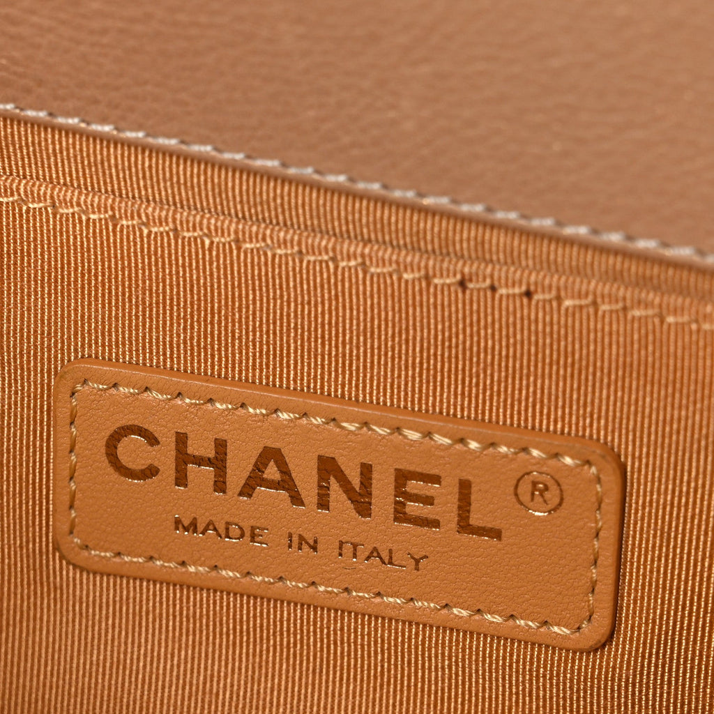 Chanel Pearl Calfskin Quilted Small Boy Flap Gold