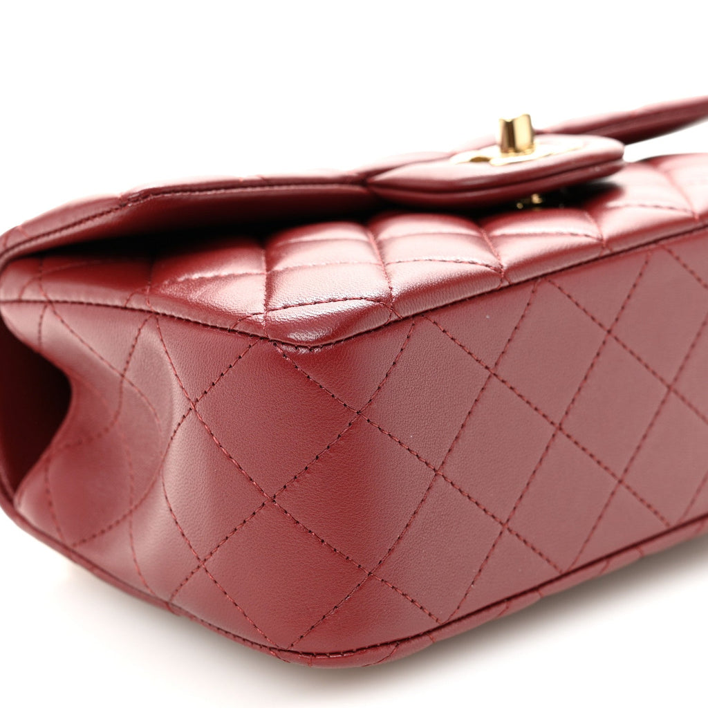 Chanel Lambskin Quilted Mini Top Handle Rectangular Flap Burgundy