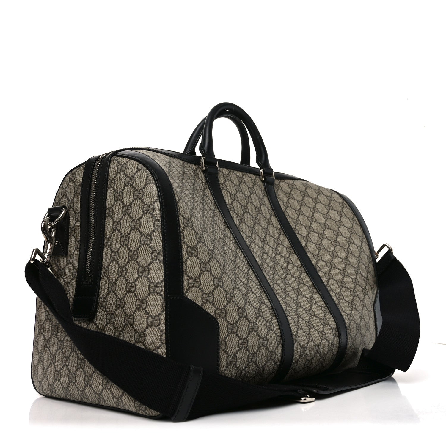 Gucci GG Supreme Monogram Selleria Calfskin Medium Duffle Beige Ebony Black