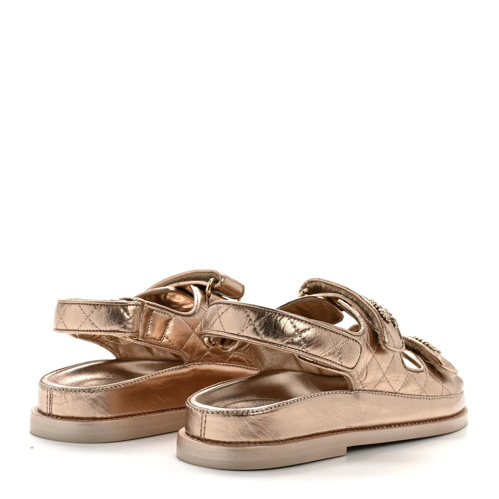 Iridescent Lambskin Quilted Velcro Dad Sandals 36.5 Light Bronze
