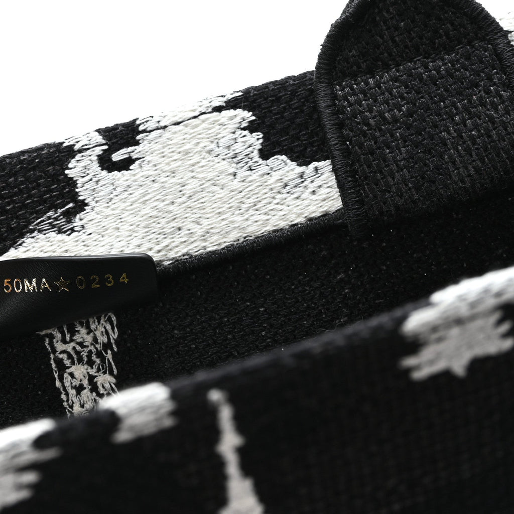 Christian Dior Canvas Embroidered Medium Paris Book Tote Black White