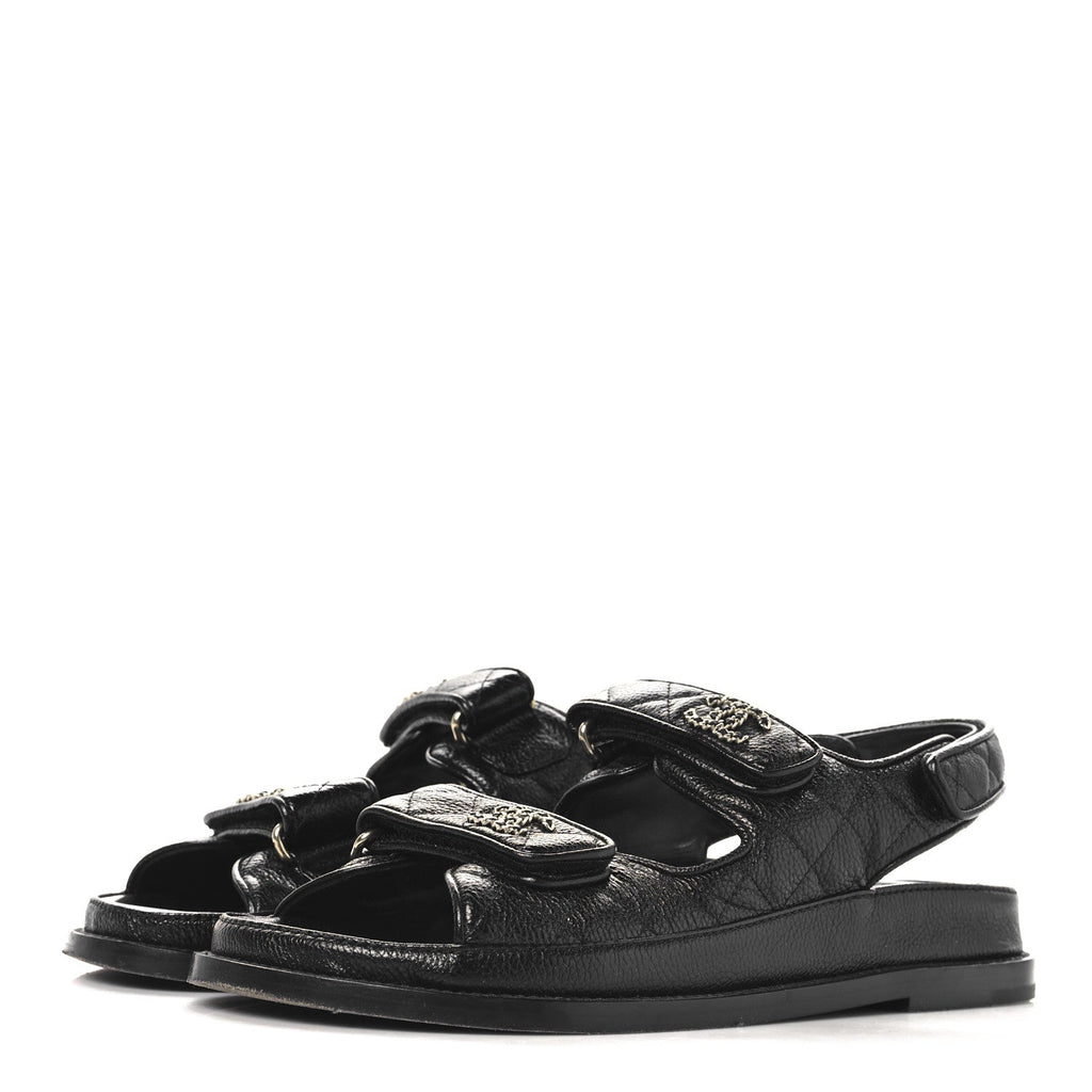 Grained Calfskin Velcro Dad Sandals 38 Black