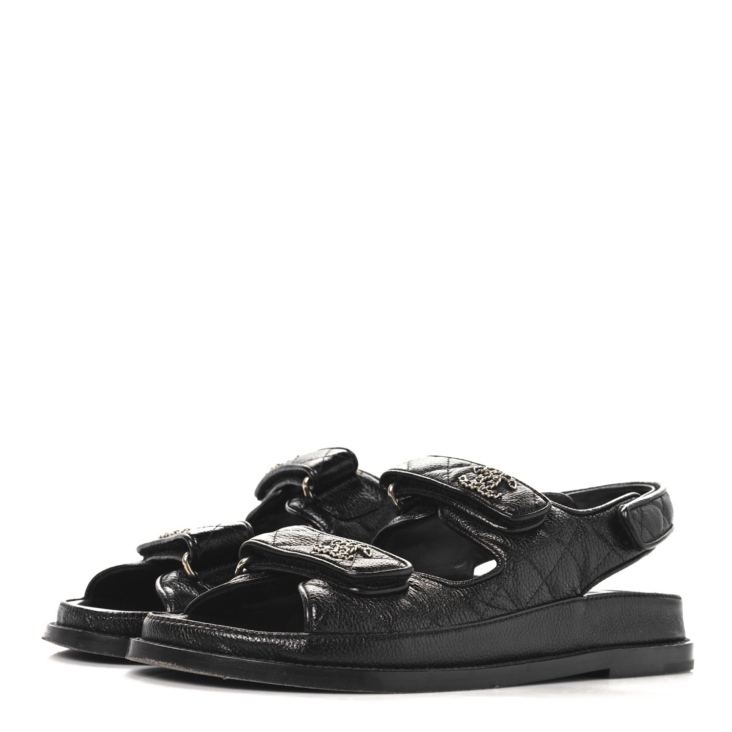 Grained Calfskin Velcro Dad Sandals 38 Black