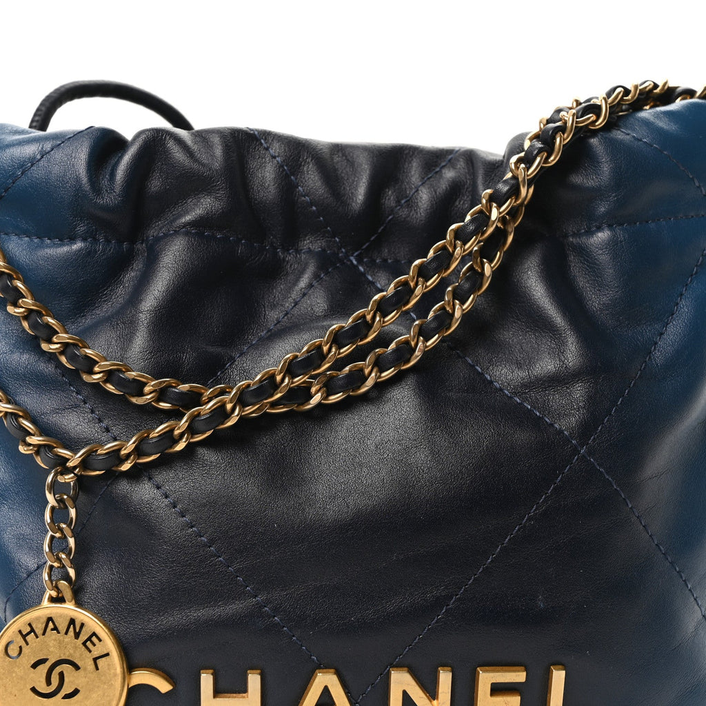 Chanel Shaded Calfskin Quilted Mini Chanel 22 Blue Dark Blue