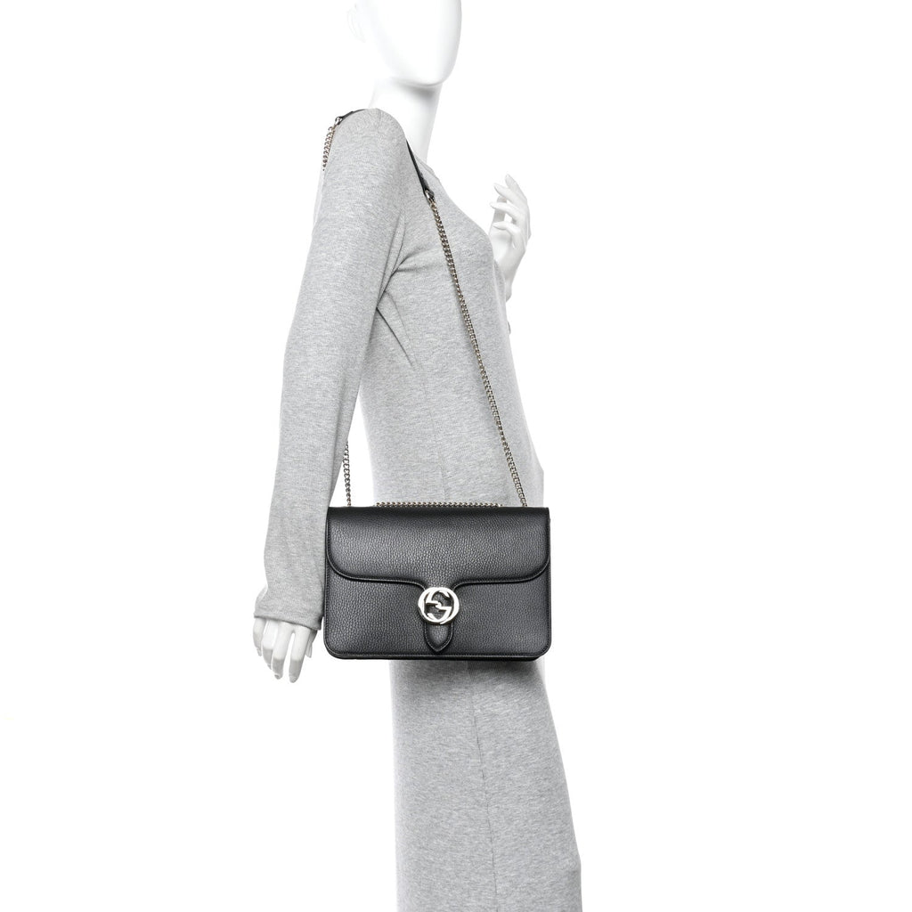 Gucci Dollar Calfskin Interlocking G Shoulder Bag Black