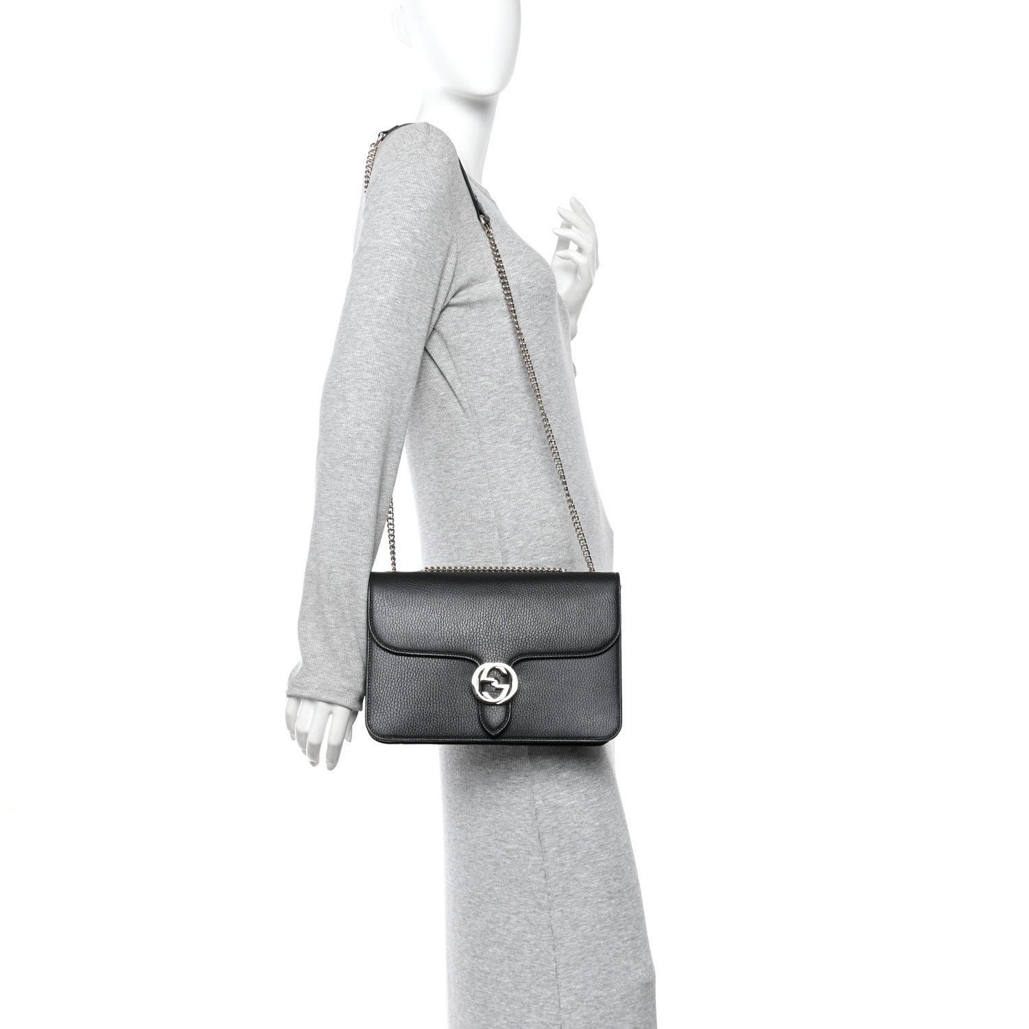Gucci Dollar Calfskin Interlocking G Shoulder Bag Black