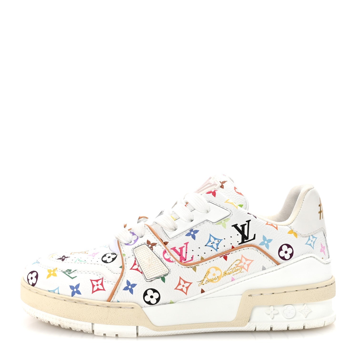 Louis Vuitton LV X TM Calfskin Monogram Multicolor Womens LV Trainer Sneakers 37.5 White