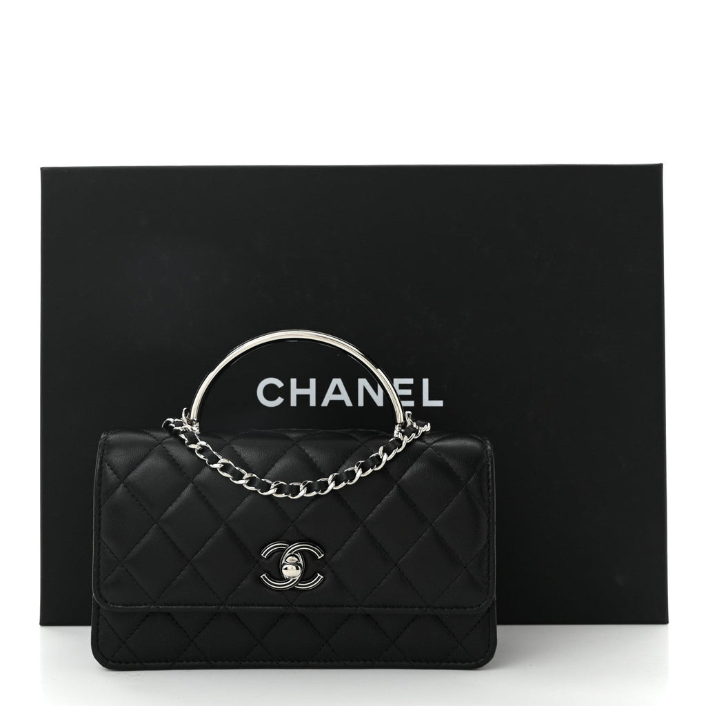 Chanel Lambskin Quilted Metal Top Handle Crossbody Flap Black